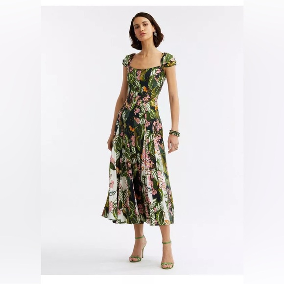 Oscar de la Renta Mixed Botanical Sleeveless Cady Inset Dress, 14 - Picture 4 of 15